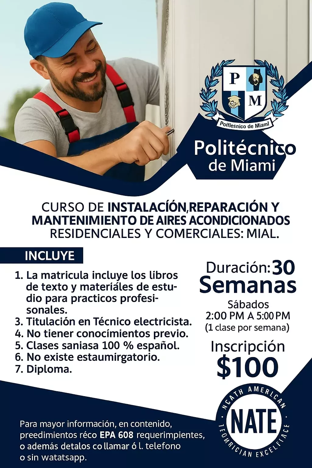 Técnico instalando sistema de aire acondicionado durante curso de HVAC en Miami
