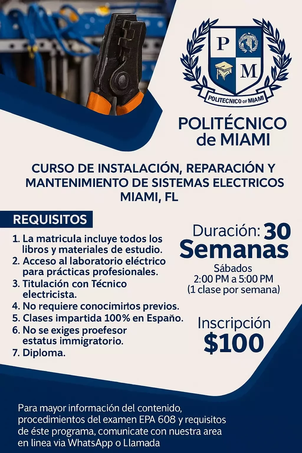 Curso de instalación, reparación y mantenimiento de sistemas eléctricos en Miami