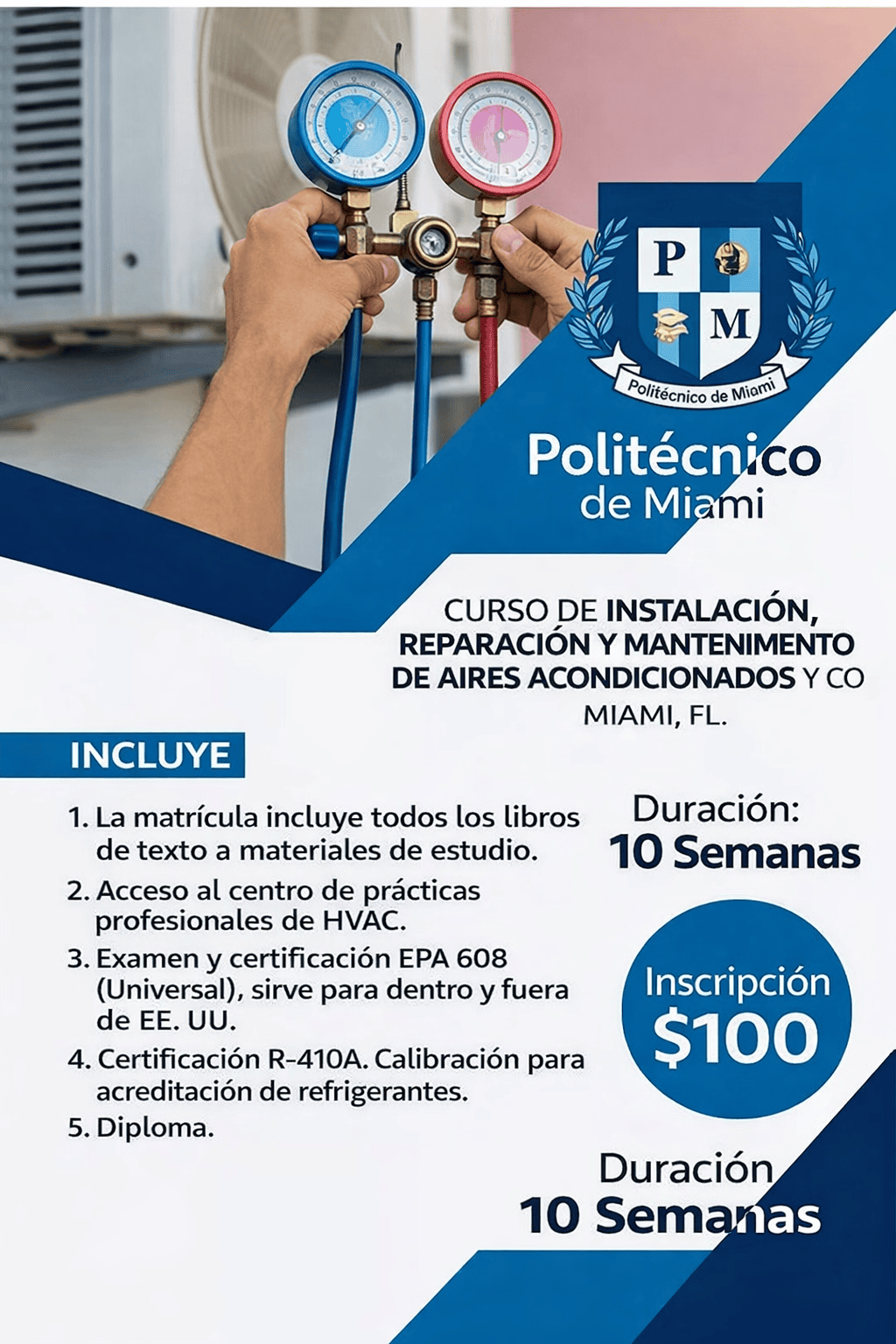 Programa HVAC 10 semanas en Miami en español