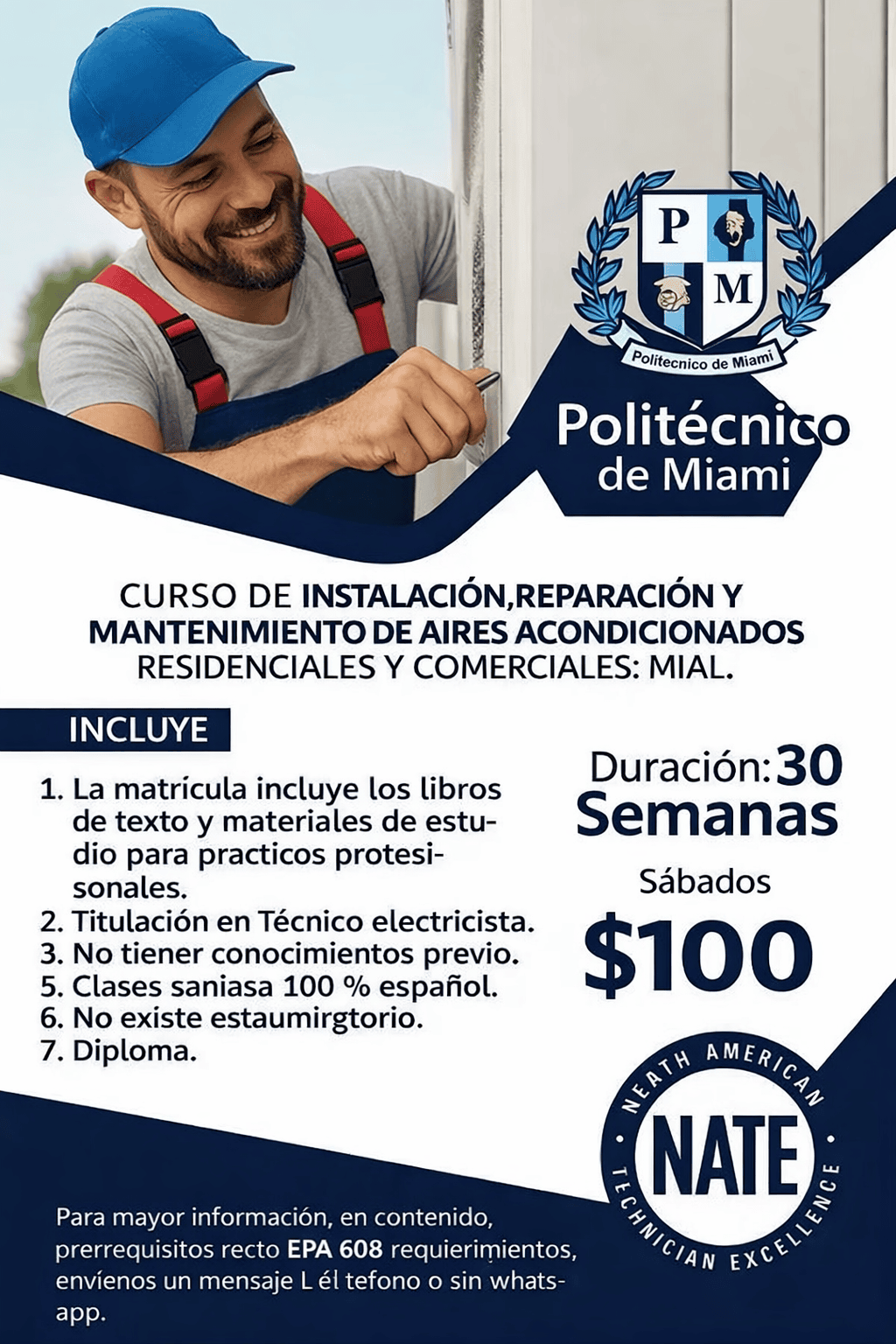 Programa HVAC y refrigeración 30 semanas en Miami en español
