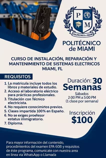Curso de instalación, reparación y mantenimiento de sistemas eléctricos en Miami