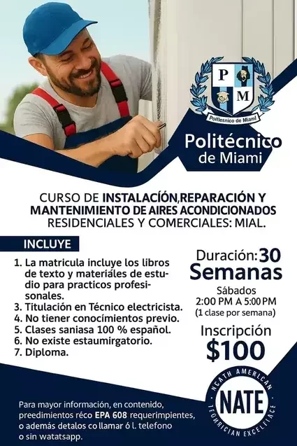 Curso HVAC 30 semanas en Miami en español – Politécnico de Miami