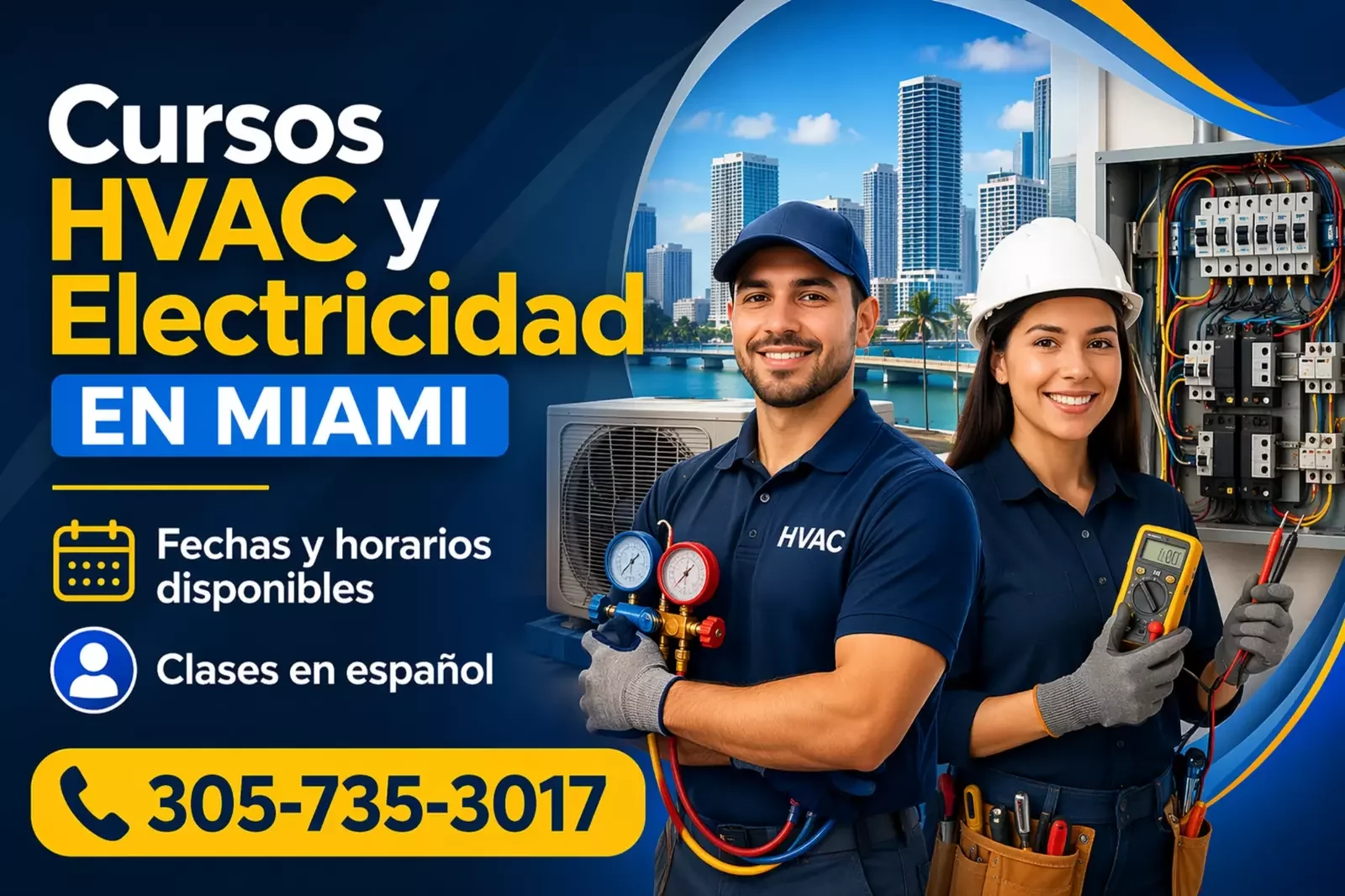 Cursos de Aire Acondicionado y Electricidad en Miami: fechas y horarios disponibles