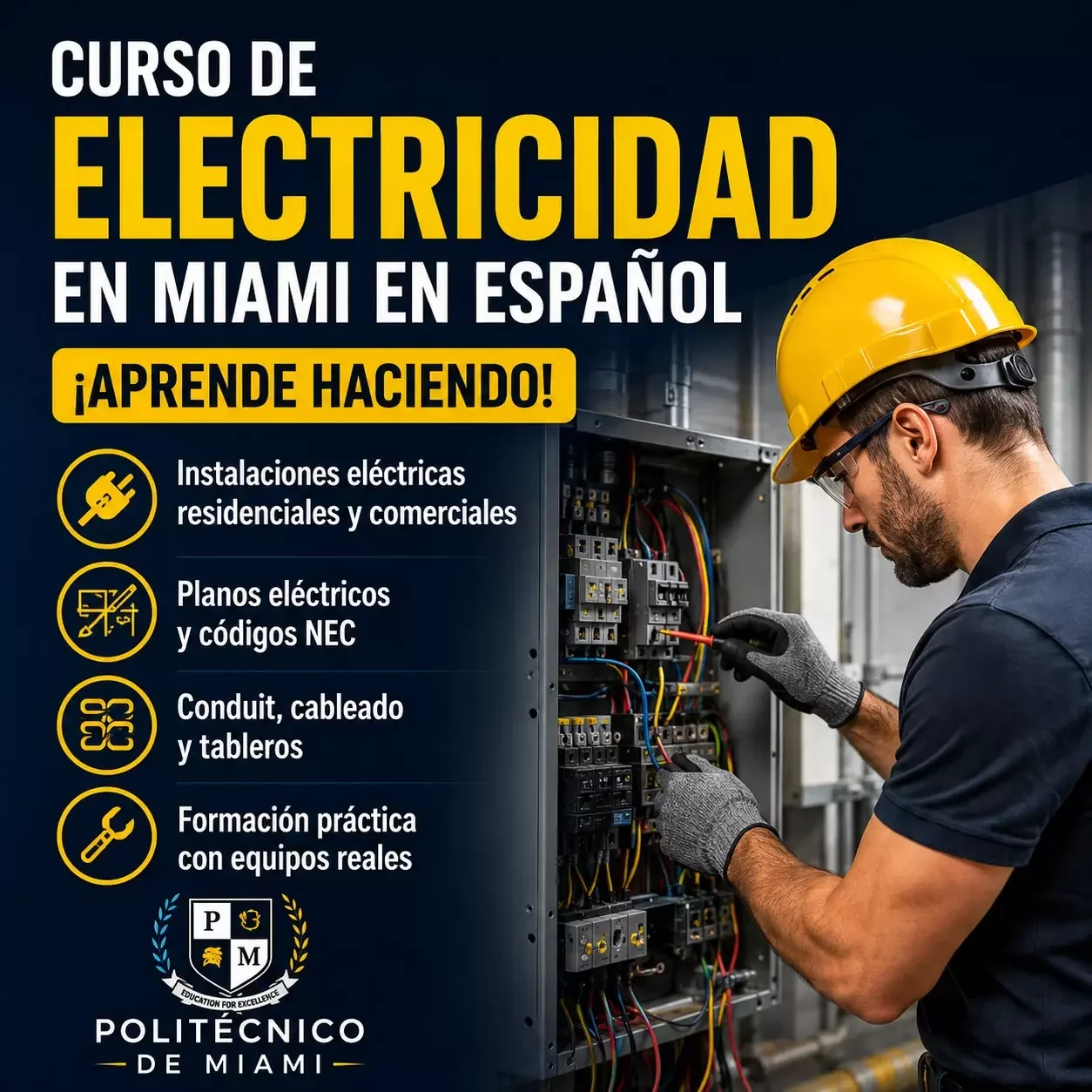 Formación práctica en el curso de electricidad en Miami