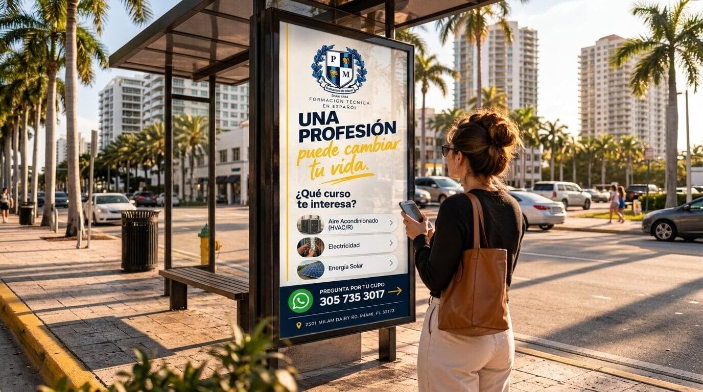 Diseño promocional de los cursos técnicos del Politécnico de Miami